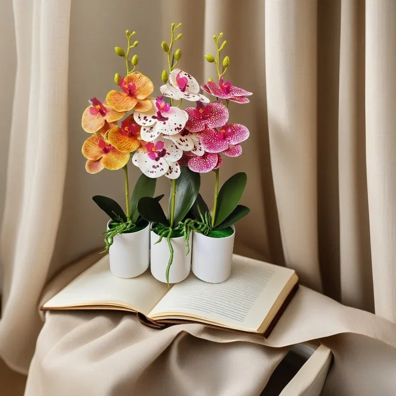 4PCS Artificial Orchid Potted Plants with Pots for Home & Office Decor