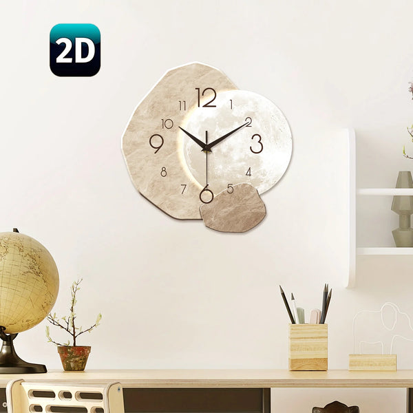 Horloge Murale Lune Silencieuse Design Bois